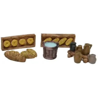 Miniatur-Krippenzubehör, Lebensmittel und Küchenutensilien, 8-teiliges Set, 4 cm