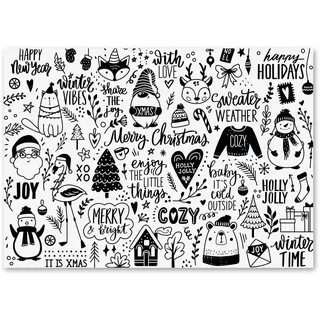 younikat 100 Platzset Weihnachten Papier mit weihnachtlichen Doodles I DIN A3 eckig I Platz-Set aus Papier I modernes Design I Einweg Weihnachts-Tischset I Black & White I Gastronomie I dv1150