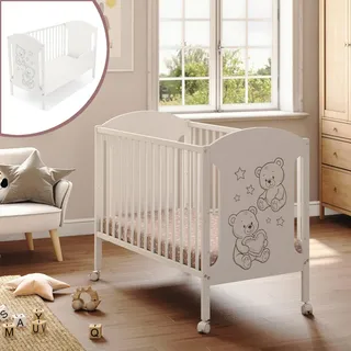 Babybett 60x120 Hugo Nest mit Matratze, Rausfallschutz und Rollen