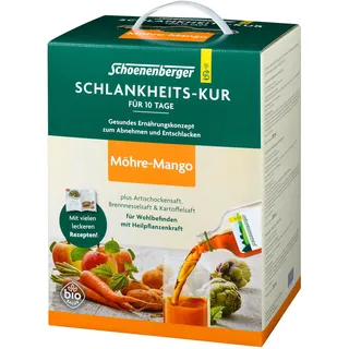 Schoenenberger - Schlankheits-Kur "Möhre-Mango" Fruchtig - Set mit Möhre-Apfel-Mango, Artischocken-, Brennnessel-, Kartoffelsaft - gesundes Ernährungskonzept zum Abnehmen - Saftkur für 10 Tage - bio