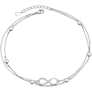 Flyow Fußkette für Damen S925 Sterling Silber Verstellbare Fußperlen Infinity Knöchel Armband Fußkettchen, 9 10 Zoll (Geschichtete Unendlichkeit 9+1")