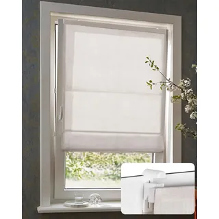 Victoria M. Raffrollo ohne Bohren Leinen Faltrollo Klemmfix, B100 x H130cm | Klemmhalter Fensterjalousien Lichtdurchlässig Elfenbein-meliert, Raffgardine Sichtschutz Aluschienen für Fenster & Türen