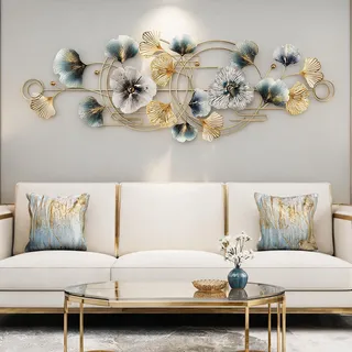 Wanddeko Wohnzimmer, 127 x 44cm 3D Wanddekoration Wohnzimmer Wall Wanddekoration Blumen Wandskulpturen Metall Wanddeko Hängende Deko Sofa Hintergrund Büro Wandornamente Wandskulpturen mit 2 Schrauben