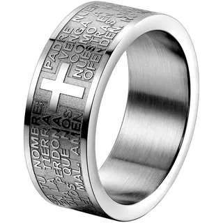 OIDEA Herren Ring Edelstahl Silber, 8mm Bibel Gebet Kreuz Biker Bandring, Größe 56(17.8)