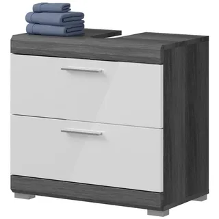 inn.furn Waschbeckenunterschrank 2 Schubladen 60 x 56 x 34 cm Weiß Hochglanz/Grau