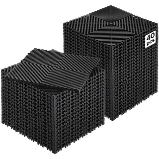 VEVOR ineinandergreifende Drainagematte Duschmatte 31 x 31 cm modulares ineinandergreifende Bodenmatten, 40 STK. Spleiß-Drainagematten, rutschfeste Drainage-Bodenfliesen, für Garage Garten Schwarz