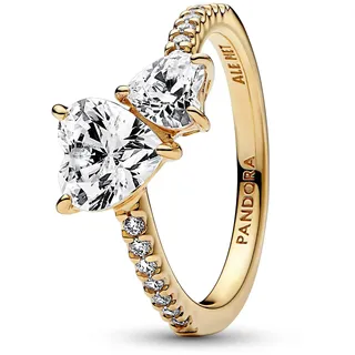 Pandora Timeless Doppel-Herz Funkelnder Ring mit vergoldeter Metalllegierung und Cubic Zirkonia Timeless Collection, Größe 58, 161198C01-58