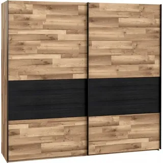 Furniture24 Kleiderschrank JAKOBINA RCQS92411 Schlafzimmerschrank Schiebetür Schwebetürenschrank mit 2 Einlegeboden und 2 Kleiderstange in Staabeiche/Schwarz Eiche - Schwarz