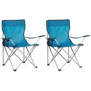 Mondeer Klappbarer Campingstuhl 2er Set, Angelstuhl mit Armlehnen und Getränkehalter und Tragetasche für Outdoor Camping Garten Strand Terrasse, Blau