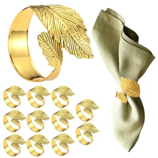 12 Stück Serviettenringe Gold, Metall Servietten Ringe, Aussehen der Blätter Serviettenschnallen, Geeignet für Hochzeit, Weihnachten, Familientreffen, Tischdekoration, Tisch den täglichen Gebrauch