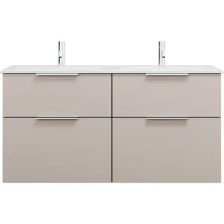 burgbad Eqio Slim Keramik-Doppelwaschtisch inklusive Waschtischunterschrank mit 4 Schubladen, 1220x490x620mm, SHBZ122F6583C0001G0146, Farbe: Lichtgrau Matt / Lichtgrau Matt, Griff Chrom G0146