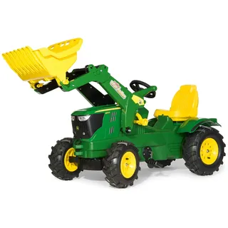 Rolly Toys John Deere 6210R Trettraktor (für Kinder 3-8 Jahre, Luftbereifung, Frontlader, Sitz verstellbar) 611102, grün