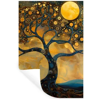 MuchoWow Wandtattoo Baum - Mond - Blumen - Gold - Kunst 80x120 cm , Orange , Kunststoff , Rechteckig , 80x120x0.1 cm , Tapeten & Wandverkleidungen, Wandtattoos & Sticker