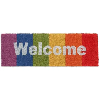 Relaxdays Fußmatte Kokos, Welcome-Schriftzug, 75 x 25 cm, Regenbogen, Abtreter innen & außen, wetterfeste Türmatte, bunt