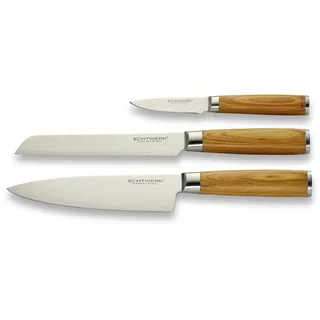 Echtwerk Damastmesser Set 3-tlg. Wellenschliff Braun/Silber