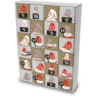 itenga SET Adventskalender zum Füllen Würfel 6,5cm + Sticker Zahlen Wichtelbande Freiform + Würfel (weiß, braun) - Weiß