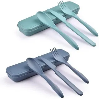 portabeles Besteckset mit Koffer, Reisevork, Messer- Löffelset, tragbares Plastik-Besteckset für Picknick, Schule, Büro, Mittagessen