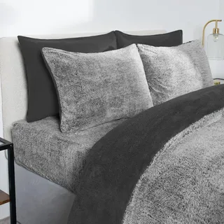 OHS Bettwäsche-Set für Super-Kingsize-Bett, anthrazit, Teddy-Marl, Bettbezug mit Kissenbezügen, Super-King-Size-Bettbezug, Schlafzimmerdekoration, luxuriöse, superweiche Bettbezüge