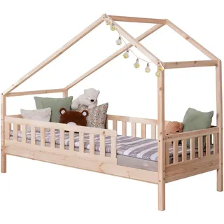 Mid.you Hausbett , Naturfarben , Textil , Birke,Kiefer , Schichtholz,massiv , H2 , Höhe ca. 16 cm , 120x200 cm , transformierbar, nur für Rollroste geeignet, bodentiefer Einstieg , Babymöbel & Kindermöbel, Kinderzimmer & Jugendzimmer, Kinderbetten, Spielbetten