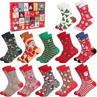 Adventskalender Socken Damen 24 Paar Weihnachten Countdown Geschenkset Einheitsgröße