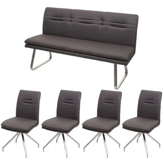 Mendler Esszimmer-Set HWC-H70, Sitzgruppe Esszimmergruppe Esszimmergarnitur, Stoff/Textil Edelstahl gebürstet ~ grau-braun 160cm