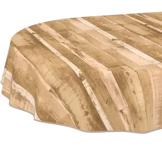 ANRO Wachstuch oval mit Einfassung – Tischdecke Holzoptik Hellbraun – abwaschbar, strapazierfähig – ideal für Esstisch, Terrasse, Balkon 180 x 140 cm (Oval)