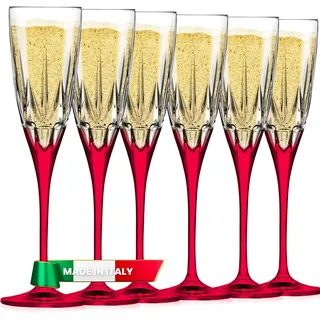 Avilia Set mit 6 Champagner- oder Prosecco-Gläsern, 17 cl, mit rotem Boden, hergestellt aus robustem und langlebigem Luxion, ideal für Aperitifs, Partys oder Familienessen – spülmaschinenfest