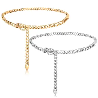 RDNKVB Gürtel Damen Kettengürtel, Ketten-Gürtel Einstellbar Taillenkette, Dünne Taille Gürtel Rockgürtel für Damen, Waist Chain Belt for Women (Gold, Silber)