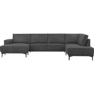 OTTO home Wohnlandschaft »XXL Sofa Oland, Struktur, Flachgewebe, Luxus-Microfaser, Boucle« U-Form, 345 cm, Wellenunterfederung, Skandi-Design, Metallfüße, grau