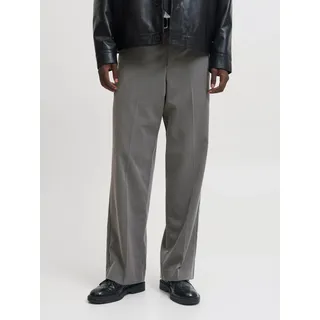 Anzughose JACK & JONES "JPSTBILL TOBY CHINO NOOS", Herren, Gr. 33, Länge 32, grau melange, Web, Obermaterial: 82% Polyester, 16% Viskose, 2% Elasthan, meliert, weit lang, Hosen Anzughose, Materialmix, weit geschnitten, niedrige Taille