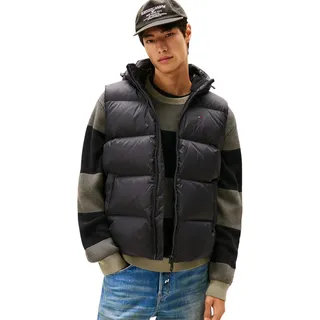 Tommy Jeans Herren Weste Essential Down Vest mit Kapuze, Schwarz (Black), XXL