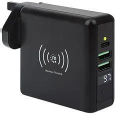 Bild 4-in-1 Reiseladegerät und Powerbank 8.000 mAh, Ein kabelloses 5 W-Induktionsladepad, zwei 12 W USB-A-Ports, ein USB-C-Port mit 12 W-Eingang /