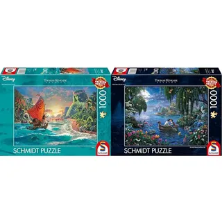 Schmidt Spiele 58030 Thomas Kinkade, Disney, Vaiana, Moana, 1000 Teile Puzzle, Normal & 57370 Thomas Kinkade, Disney, The Little Mermaid and Prince Eric, 1000 Teile Puzzle