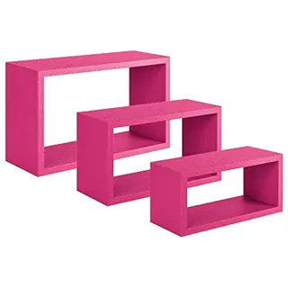 Homemania HOMSAN_101 Trittico Wandregal, Schlafzimmer, Büro-MDF, Fuchsia, 45 x 27 x 15,5/40 x 22 x 15,5/35 x 17 x 15,5 cm