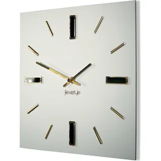 FLEXISTYLE Wanduhr 30cm Design ohne tickgeräusche ohne Ticken modern Gold quadratisch 3D Badezimmer Wohnzimmer (Weiß Gold) - Weiß