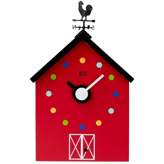 KOOKOO RedBarn (groß), Bauernhaus Uhr mit 12 Tierstimmen, einem Hahn und Einer drehenden Wetterfahne