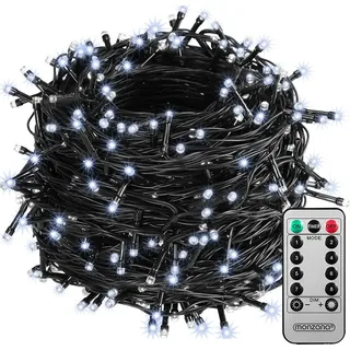 MONZANA® 400 LED Lichterkette 40m mit Fernbedienung Timerfunktion 8 Leuchtmodi Dimmbar IP44 Stecker Weihnachten Außen Innen Weihnachtsbeleuchtung Kaltweiß - Schwarz