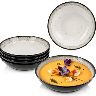 Sänger Suppenteller SET Sansibar - 6 teilig aus Steingut , Schwarz , Keramik , kratzfest , Geschirr, Teller, Suppenteller