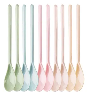 Plastik Löffel 10 Stück, Wiederverwendbare Melamin Lang Eierlöffel 18,5 cm, Dessertlöffel mit Langem Griff für Joghurt, Kaffee, Eis und Marmelade