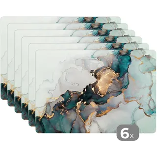 MuchoWow Platzsets 6er-Set Marmordruck - Gold - Blau 45x30 cm Tischset , Kunststoff , Rechteckig , 45x30x0.3 cm , Heimtextilien, Wohntextilien, Tischwäsche, Tischsets