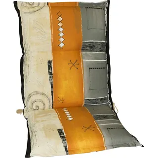 Sesselauflage , Grau, Naturfarben, Orange , Streifen , Füllung: Schaumstoff, Vlies , 50x9x110 cm , Made in Germany , Gartenmöbel, Gartenpolster & Auflagen, Sesselauflagen