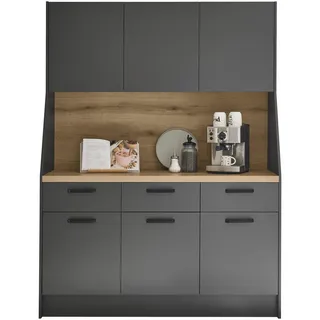 Mid.you Buffet , Graphitfarben , Metall , 6 Fächer , 3 Schubladen , 153x205x58 cm , Beimöbel erhältlich , Küchen, Küchenmöbel, Buffetschränke
