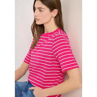 Rundhalsshirt CECIL, Damen, Gr. XXL (46), beetroot pink, Jersey, Obermaterial: 100% Baumwolle, gestreift, normal hüftbedeckend, Rundhals, Shirts Rundhalsshirt, Sommershirt im Streifen-Look, Topseller