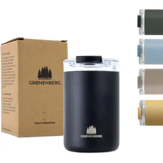 Groenenberg Thermobecher 320 ml | Kaffeebecher to go 100% Auslaufsicher | Hält mind. 4 h warm | Coffee to go Becher aus recyceltem Edelstahl (Black)
