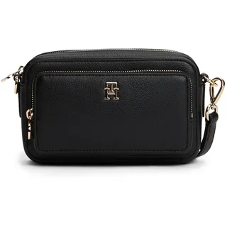 Umhängetasche TOMMY HILFIGER "TH ICON CAMERA BAG", Damen, Gr. B/H/T: 20,5cm x 12cm x 5,5cm, schwarz, Lederimitat, Taschen Umhängetasche, Damen Schultertasche, Minibag mit TH-Logoemblem