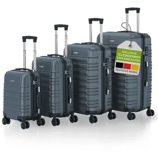 Juskys Kofferset Rom 4-teilig Hartschale Anthrazit, 360° Rollen | Handgepäck & Reisekoffer in S, M, L, XL mit 34 l, 55, 84 und 120 l, Zahlenschloss, Teleskopgriff, Trolley aus ABS