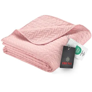 Ibena Nancy Tagesdecke 280x250 cm - Tagesdecke Rosa - Leichte Decke mit Zopfmuster