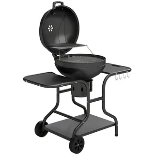 Outsunny Holzkohlegrill mit Seitentischen Metall Schwarz , 63.5x106.5x129 cm , Grills, Holzkohlegriller