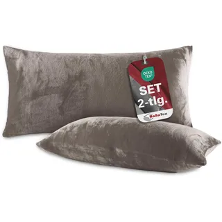 BaSaTex Plüsch Kissenbezug, 2er Pack, 40x80 cm, Taupe | Winter Plüsch, Kuschelig Weich, Öko_Tex Zertifiziert, Cashmere-Touch