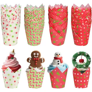 ChilArt 200 Stück Tulpen Muffinförmchen Papier für Ostern und Weihnachten | Tulpenförmige Muffin-Papierförmchen;für Kuchenbacken,Weihnachtsfeiern,Geburtstagsfeiern,Ostern